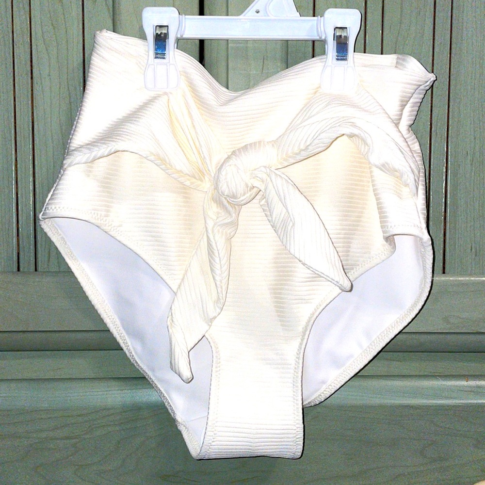 H&M Textured Off-White Size 2 Front Tie High Waisted Bikini Bottom